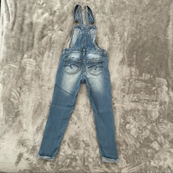 Justice Distressed Ripped Jean Super Skinny Overall Pants Lace Pocket Size 12 - Picture 4 of 9